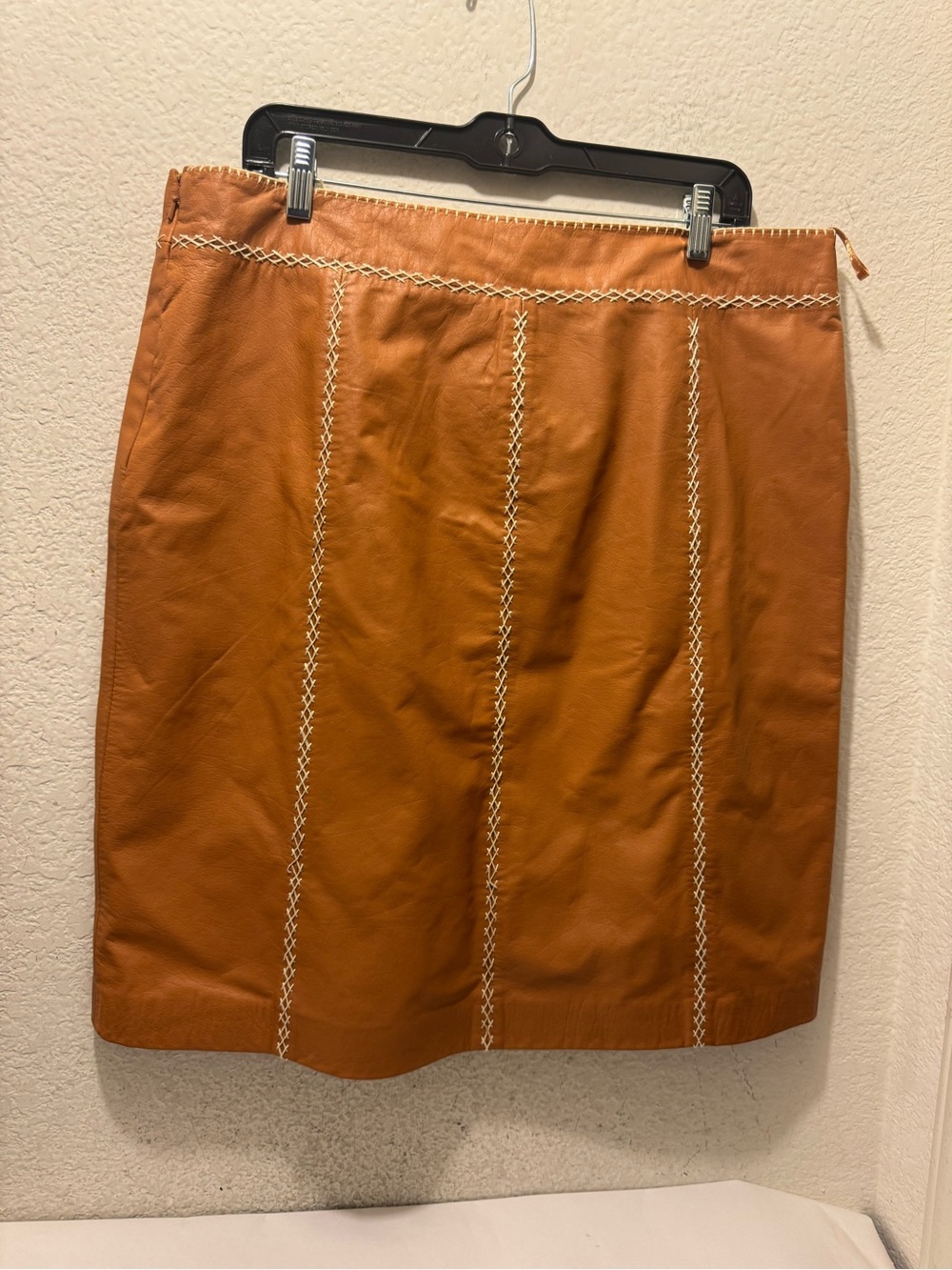 GAP Rust Brown Leather Pencil Skirt with Contrast Stitching size 16